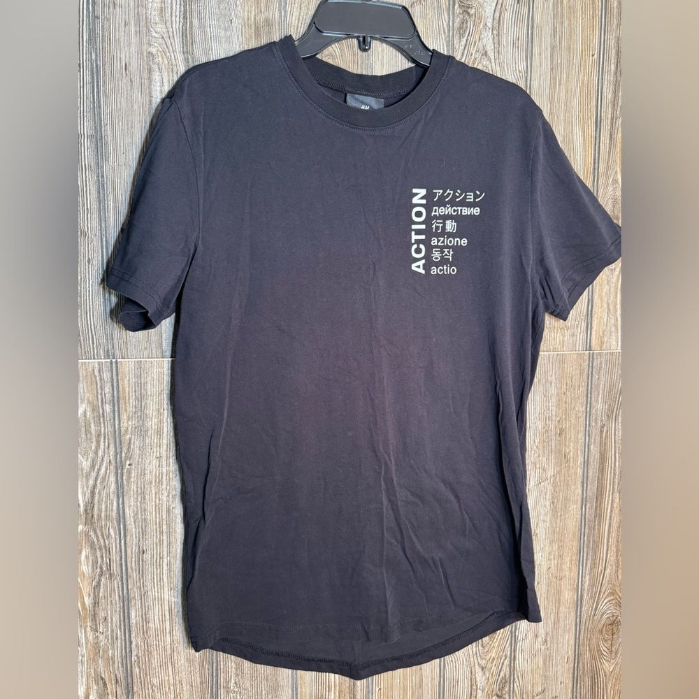 H&M Black Short Sleeve Tee Casual Cotton Blend